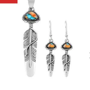 Santa Fe Style Spiny Turquoise Pendant and Earrings in Sterling Silver 2.50 ctw